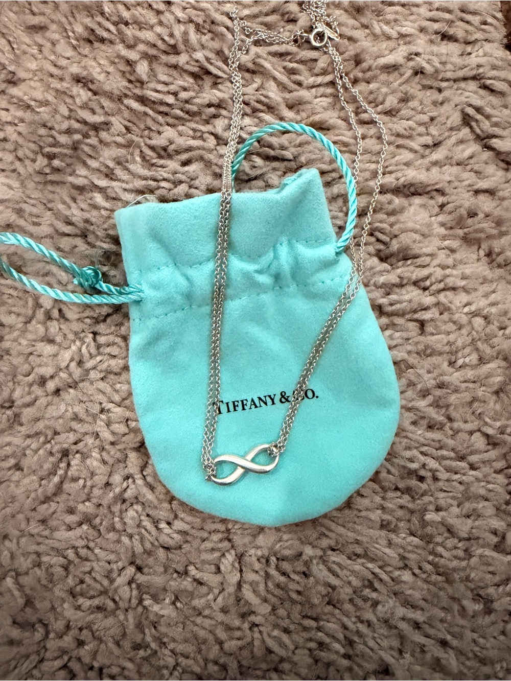 Tiffany & Co. Silver Infinity Double Chain Necklace with Blue Pouch